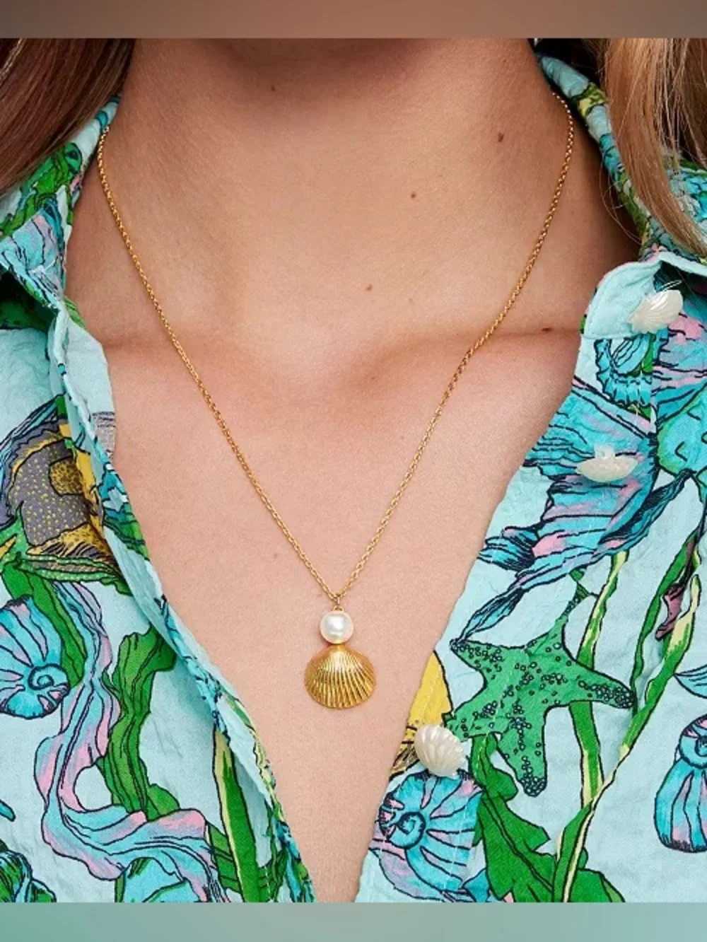 Kate Spade Gold-Tone Reef Treasure Imitation Pearl & Shell Mini Pendant Necklace